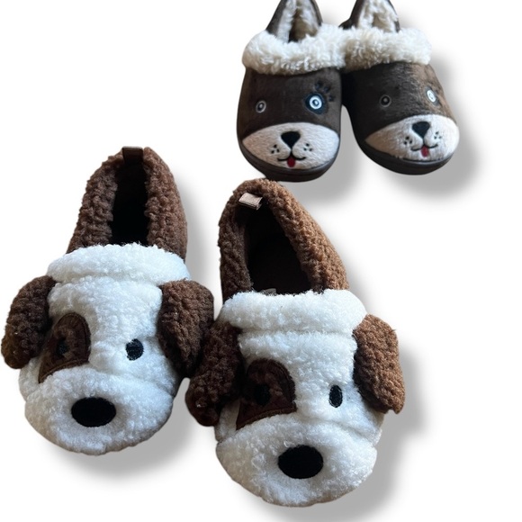 2 Pairs- Wonder Nation Plush Puppy Dog Kids Toddler Size 5-6 Slippers - Picture 1 of 12